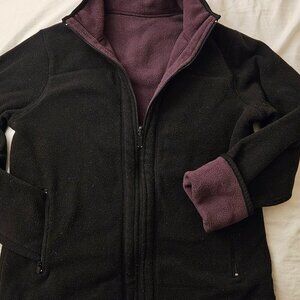 Reversable Heavyweight Fleece Jacket Black/Purple Zipped Pockets, Full Zip, L